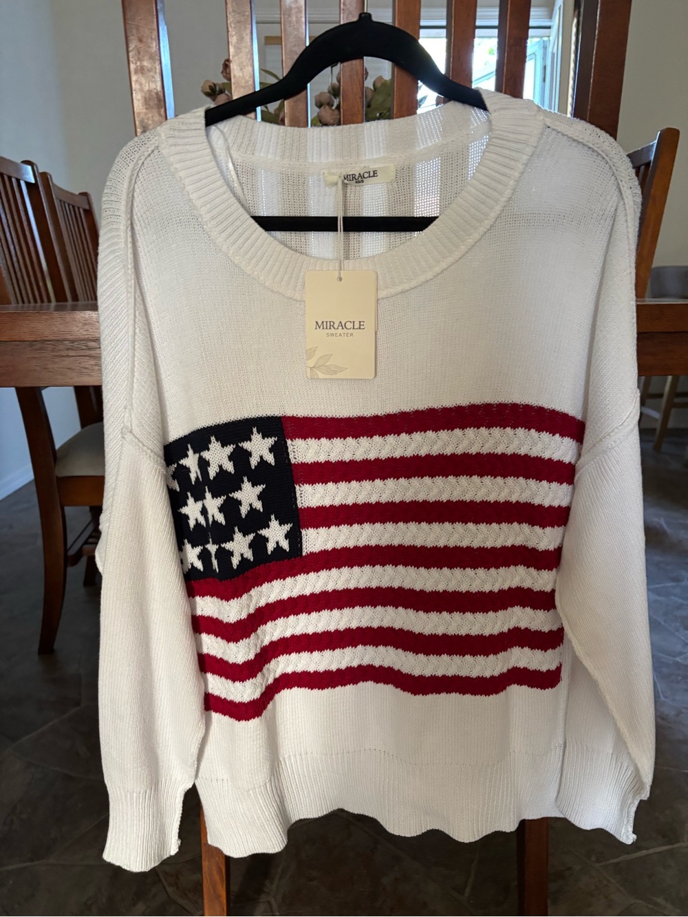 Miracle Women’s Cream American Flag Knit Sweater NWT